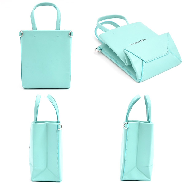 ティファニー バッグ レディース ショッピング トート バッグ ミニ 2WAY ショルダー ハンドバッグ カーフ ティファニーブルー TIFFANY 中古