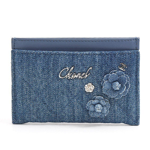 シャネル カードケース レディース カメリア カードケース パスケース デニム ブルー CHANEL 中古