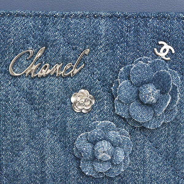 シャネル カードケース レディース カメリア カードケース パスケース デニム ブルー CHANEL 中古