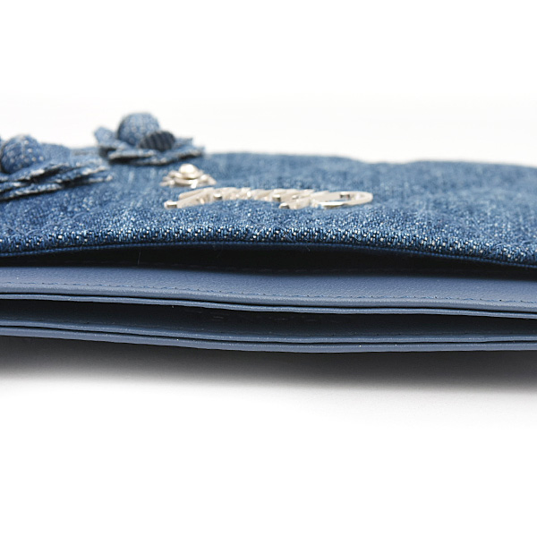 シャネル カードケース レディース カメリア カードケース パスケース デニム ブルー CHANEL 中古