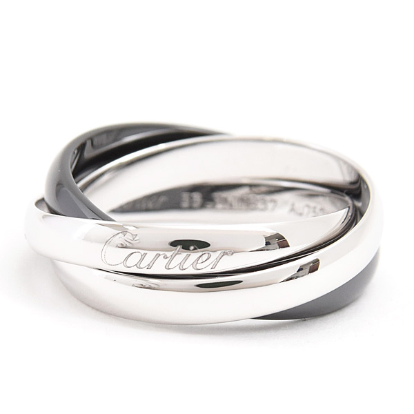 カルティエ 指輪 メンズ トリニティ リング 58号 実寸18号 3.1mm ホワイトゴールド セラミック 750WG×CE Cartier 中古