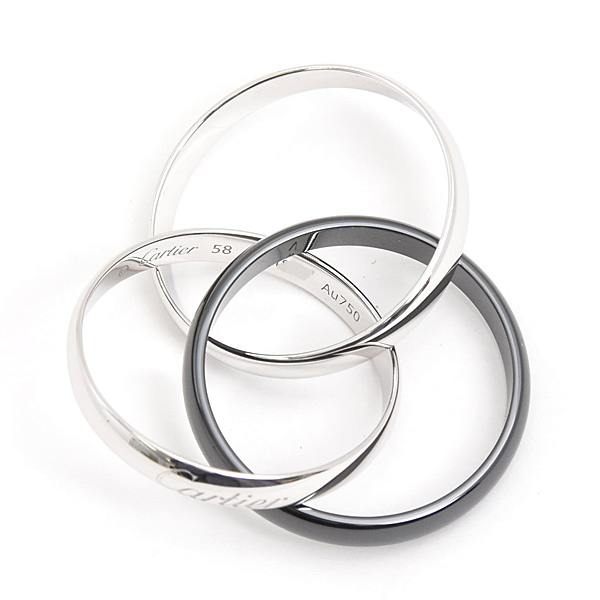 カルティエ 指輪 メンズ トリニティ リング 58号 実寸18号 3.1mm ホワイトゴールド セラミック 750WG×CE Cartier 中古