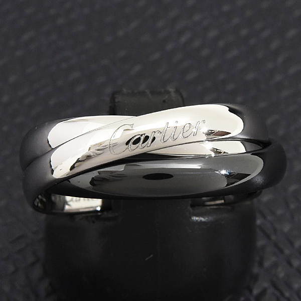 カルティエ 指輪 メンズ トリニティ リング 58号 実寸18号 3.1mm ホワイトゴールド セラミック 750WG×CE Cartier 中古