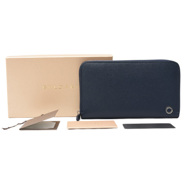 ブルガリ 財布 メンズ ブルガリブルガリ マン ジップウォレット ラウンドファスナー長財布 グレインレザー デニムサファイア BVLGARI 284231 中古