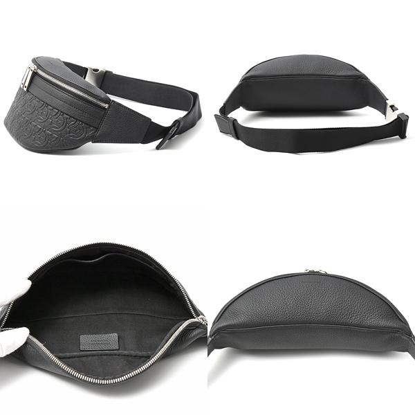 サルヴァトーレフェラガモ バッグ メンズ ガンチーニ モノグラム ボディバッグ ウエストバッグ カーフ ブラック 241489 Salvatore Ferragamo 中古