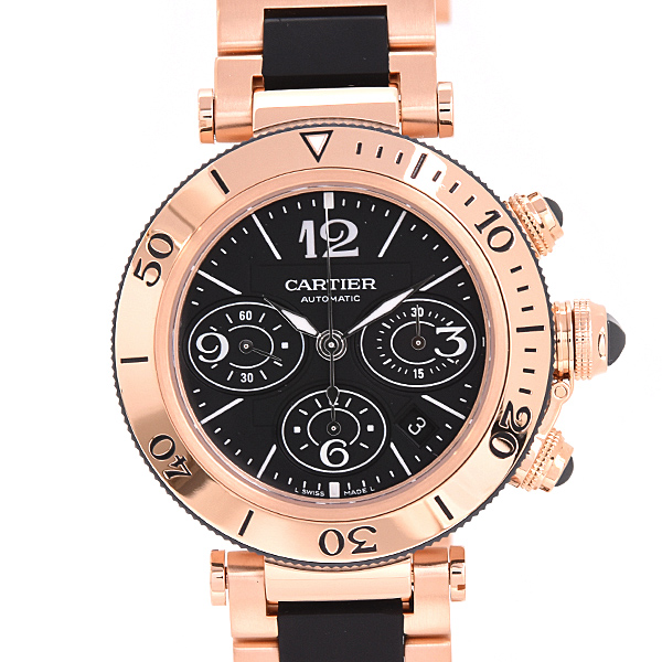 カルティエ 時計 メンズ パシャ シータイマー クロノグラフ ブラック文字盤 自動巻 ピンクゴールド Cartier 750PG W301980M 中古