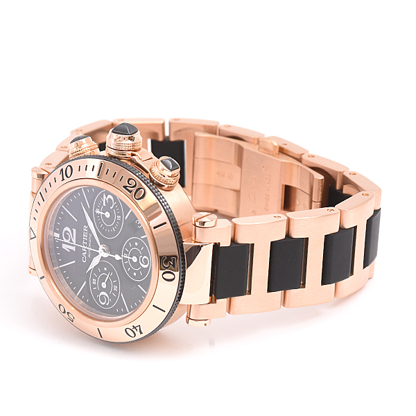 カルティエ 時計 メンズ パシャ シータイマー クロノグラフ ブラック文字盤 自動巻 ピンクゴールド Cartier 750PG W301980M 中古