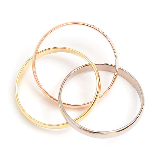 カルティエ 指輪 レディース トリニティ リング 3連 52号 実寸12.5号 2.4mm ゴールド Cartier 750YG×WG×PG 中古