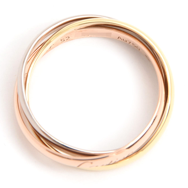 カルティエ 指輪 レディース トリニティ リング 3連 52号 実寸12.5号 2.4mm ゴールド Cartier 750YG×WG×PG 中古