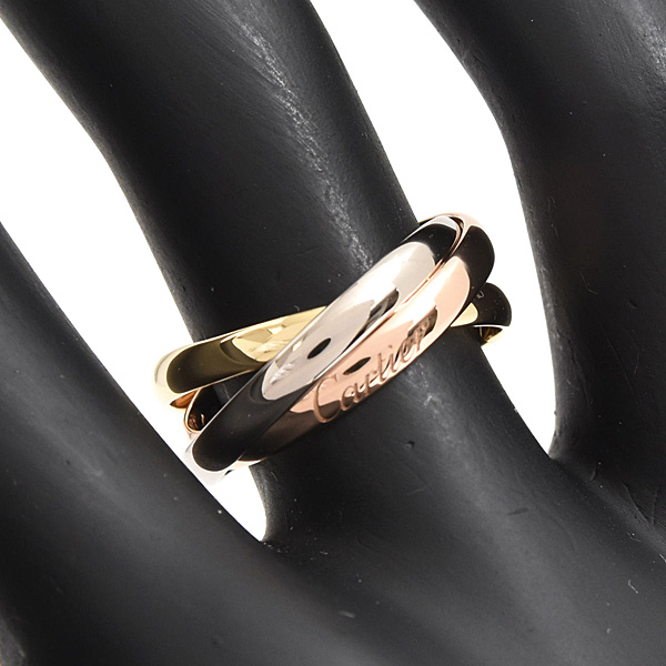カルティエ 指輪 レディース トリニティ リング 3連 52号 実寸12.5号 2.4mm ゴールド Cartier 750YG×WG×PG 中古