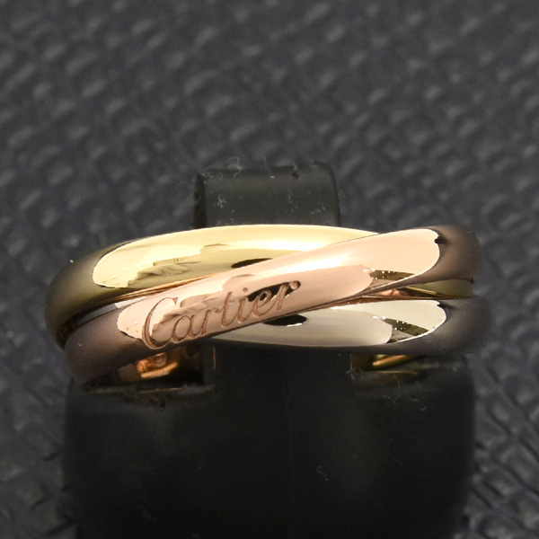 カルティエ 指輪 レディース トリニティ リング 3連 52号 実寸12.5号 2.4mm ゴールド Cartier 750YG×WG×PG 中古