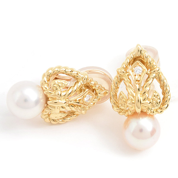 ミキモト イヤリング レディース パール ダイヤ 7.7mm珠 イエローゴールド K18 MIKIMOTO 中古
