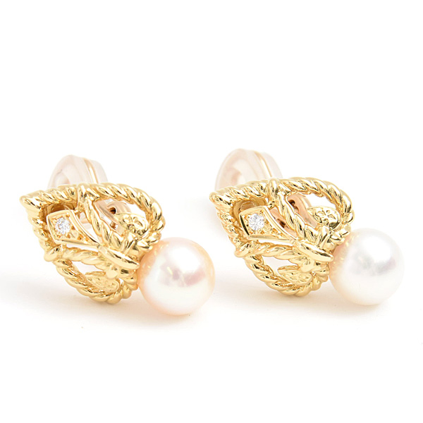 ミキモト イヤリング レディース パール ダイヤ 7.7mm珠 イエローゴールド K18 MIKIMOTO 中古
