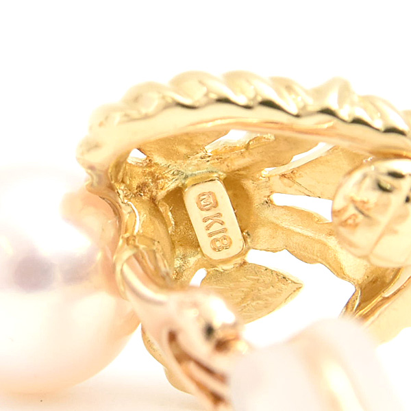 ミキモト イヤリング レディース パール ダイヤ 7.7mm珠 イエローゴールド K18 MIKIMOTO 中古