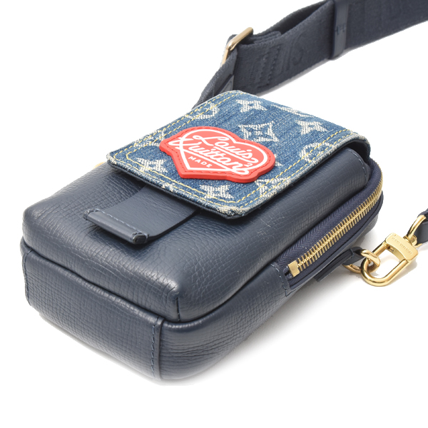 ルイヴィトン バッグ メンズ ダブルフォンポーチ ショルダーバッグ モノグラムデニム トリヨンレザー デニムブルー ネイビー M81060 Louis Vuitton 中古