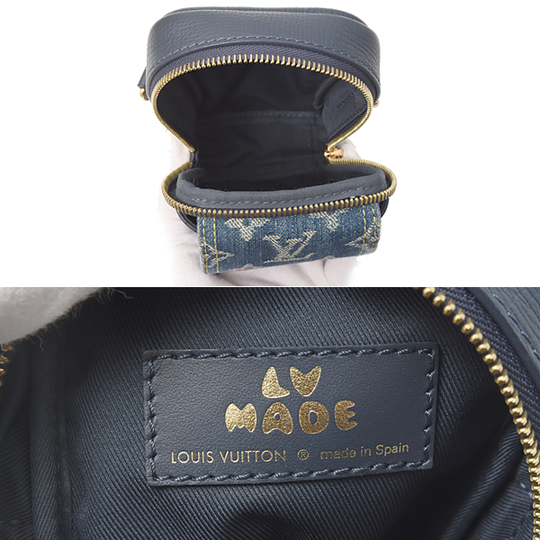 ルイヴィトン バッグ メンズ ダブルフォンポーチ ショルダーバッグ モノグラムデニム トリヨンレザー デニムブルー ネイビー M81060 Louis Vuitton 中古