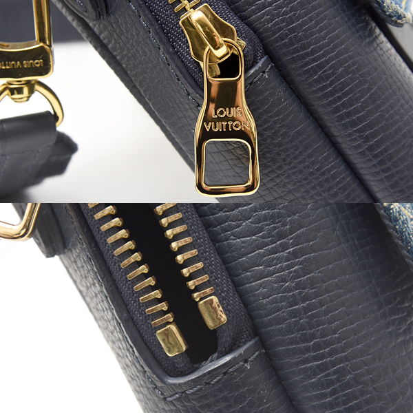 ルイヴィトン バッグ メンズ ダブルフォンポーチ ショルダーバッグ モノグラムデニム トリヨンレザー デニムブルー ネイビー M81060 Louis Vuitton 中古