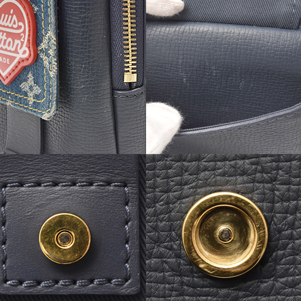 ルイヴィトン バッグ メンズ ダブルフォンポーチ ショルダーバッグ モノグラムデニム トリヨンレザー デニムブルー ネイビー M81060 Louis Vuitton 中古