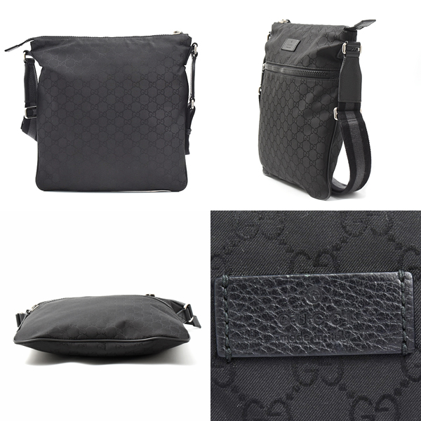 グッチ バッグ レディース メンズ GGナイロン ショルダーバッグ ナイロン キャンバス レザーブラック 449185 GUCCI 中古