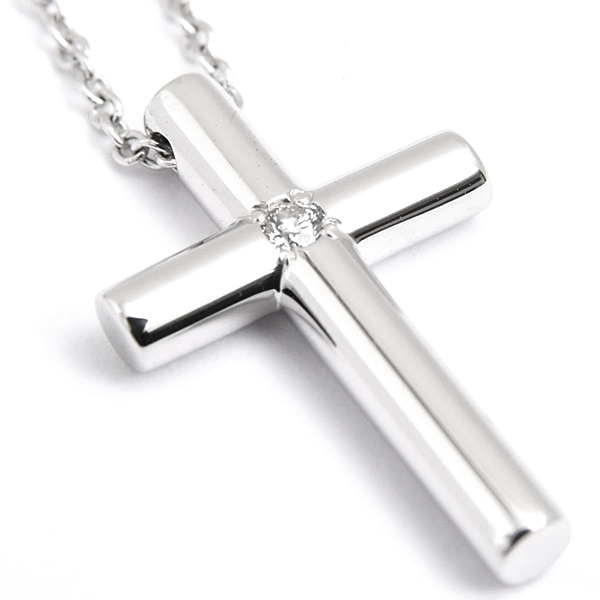 ティファニー ネックレス レディース 1Pダイヤ クロス ペンダント ダイヤモンド ホワイトゴールド 十字架 750WG K18 TIFFANY 中古