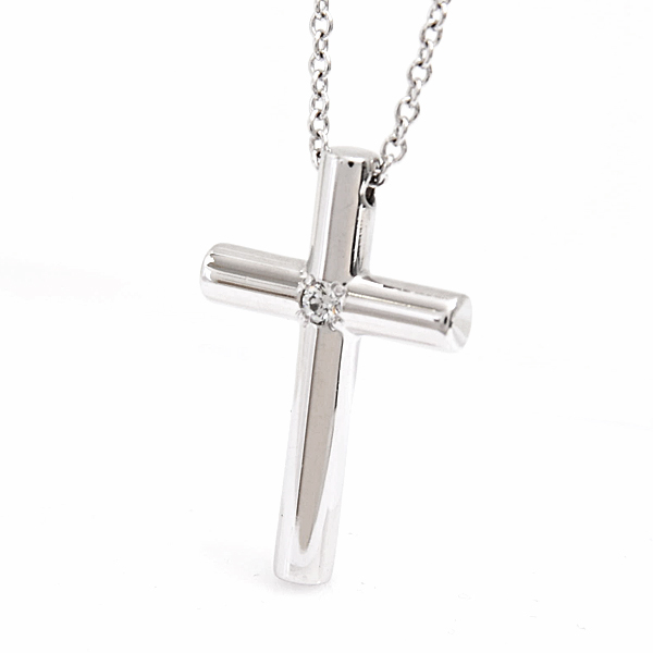 ティファニー ネックレス レディース 1Pダイヤ クロス ペンダント ダイヤモンド ホワイトゴールド 十字架 750WG K18 TIFFANY 中古
