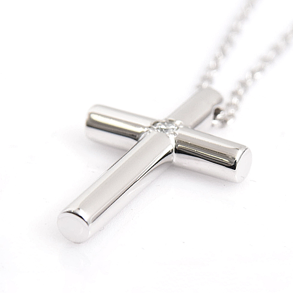 ティファニー ネックレス レディース 1Pダイヤ クロス ペンダント ダイヤモンド ホワイトゴールド 十字架 750WG K18 TIFFANY 中古