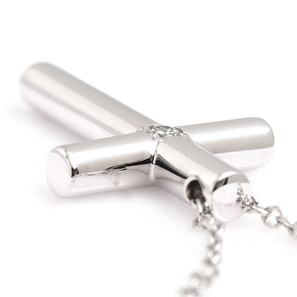 ティファニー ネックレス レディース 1Pダイヤ クロス ペンダント ダイヤモンド ホワイトゴールド 十字架 750WG K18 TIFFANY 中古