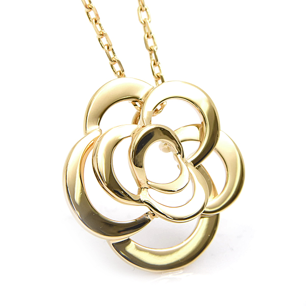 シャネル ネックレス レディース カメリア ペンダント イエローゴールド フラワー 花 J2925 750YG K18 中古