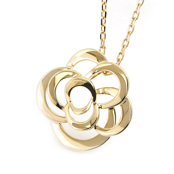 シャネル ネックレス レディース カメリア ペンダント イエローゴールド フラワー 花 J2925 750YG K18 中古