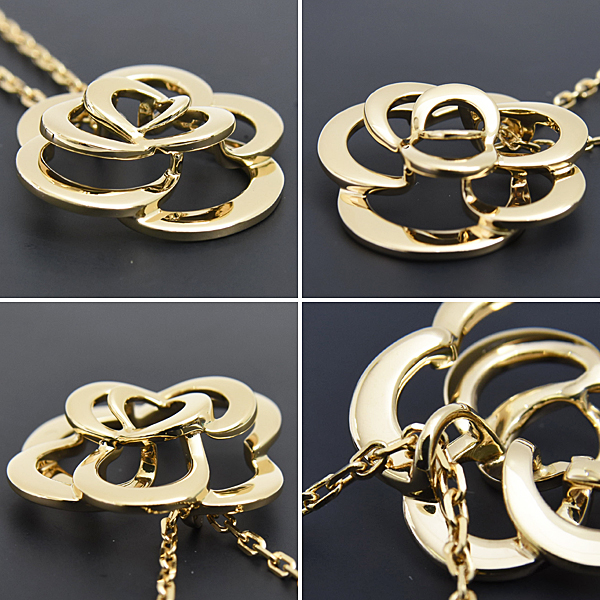 シャネル ネックレス レディース カメリア ペンダント イエローゴールド フラワー 花 J2925 750YG K18 中古