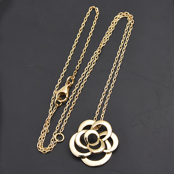 シャネル ネックレス レディース カメリア ペンダント イエローゴールド フラワー 花 J2925 750YG K18 中古