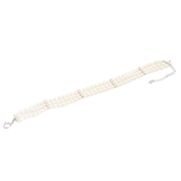 ミキモト ブレス レディース 3連 ベビーパール ダイヤ ブレス D0.44ct ホワイトゴールド MIKIMOTO K18WG 中古