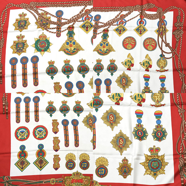 グッチ スカーフ レディース 勲章 リボンデザイン 大判 ショール シルク ホワイト レッド GUCCI 中古