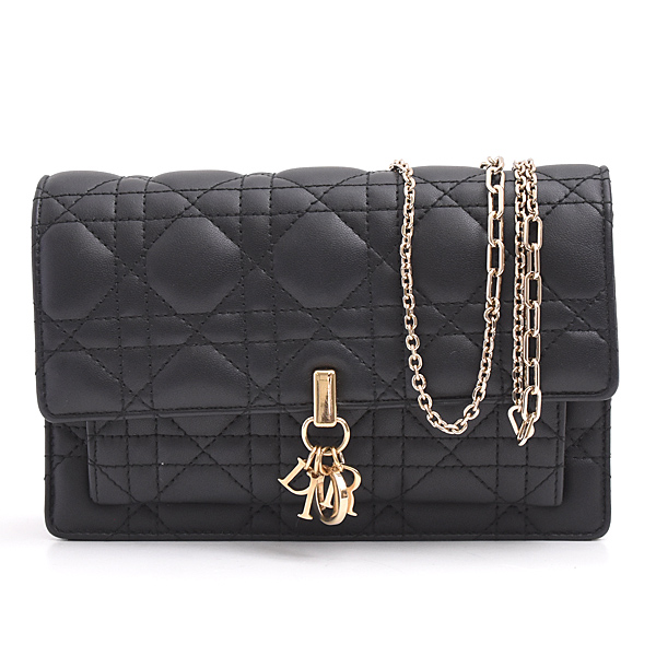 クリスチャンディオール バッグ レディース カナージュ チェーンウォレット カーフ ブラック Christian Dior 509370NINJ 中古
