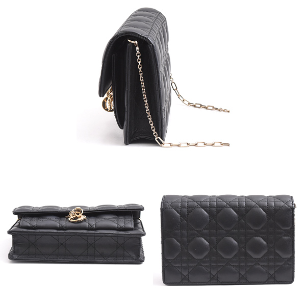 クリスチャンディオール バッグ レディース カナージュ チェーンウォレット カーフ ブラック Christian Dior 509370NINJ 中古