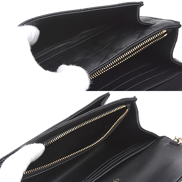 クリスチャンディオール バッグ レディース カナージュ チェーンウォレット カーフ ブラック Christian Dior 509370NINJ 中古