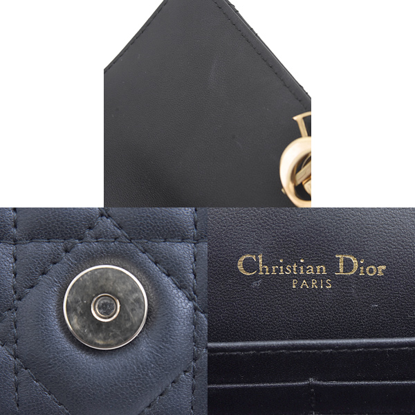 クリスチャンディオール バッグ レディース カナージュ チェーンウォレット カーフ ブラック Christian Dior 509370NINJ 中古