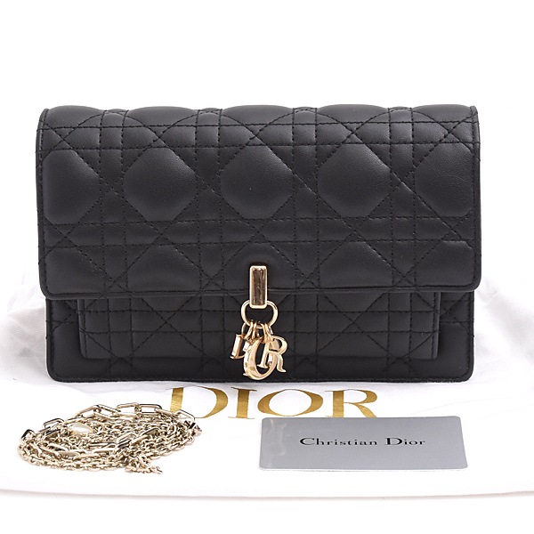 クリスチャンディオール バッグ レディース カナージュ チェーンウォレット カーフ ブラック Christian Dior 509370NINJ 中古