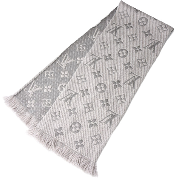 ルイヴィトン マフラー レディース エシャルプ ロゴマニア マフラー ウール×シルク グレー Louis Vuitton M74742 中古