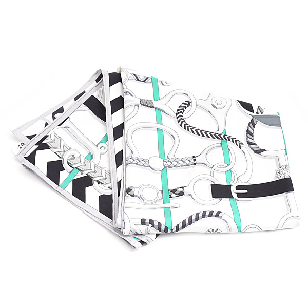 エルメス スカーフ レディース カレ90 Panoplie equestre 乗馬の装具一式 大判 シルク ホワイト HERMES 中古