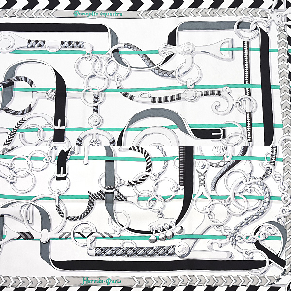 エルメス スカーフ レディース カレ90 Panoplie equestre 乗馬の装具一式 大判 シルク ホワイト HERMES 中古