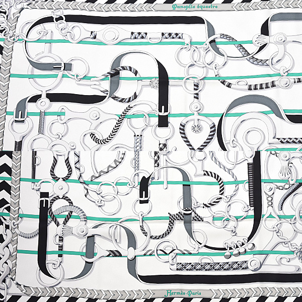 エルメス スカーフ レディース カレ90 Panoplie equestre 乗馬の装具一式 大判 シルク ホワイト HERMES 中古