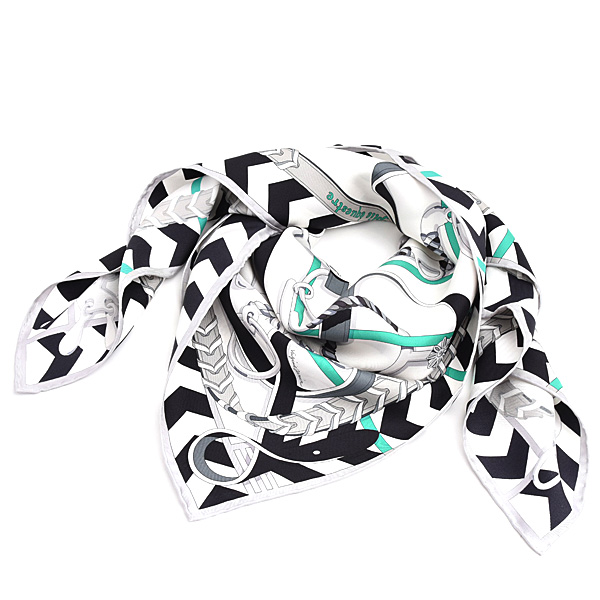 エルメス スカーフ レディース カレ90 Panoplie equestre 乗馬の装具一式 大判 シルク ホワイト HERMES 中古