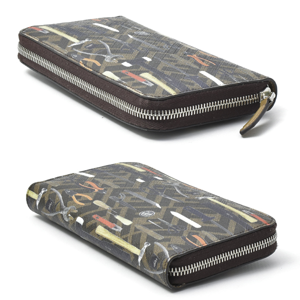 フェンディ 財布 メンズ ズッカ ツールデザインプリント 長財布 ラウンドファスナー PVC ブラウン系 7M0210 FENDI 中古