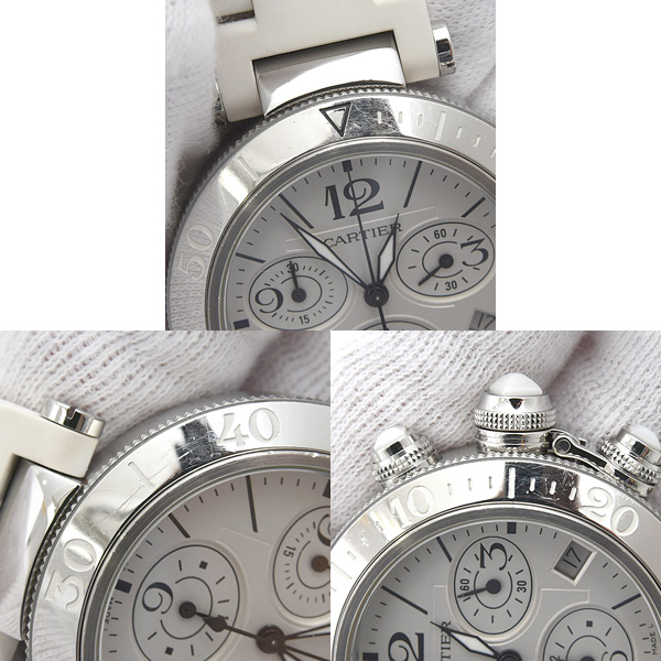 カルティエ 時計 レディース メンズ パシャ シータイマー クロノグラフ 電池式 シルバー文字盤 SS Cartier W314005 中古