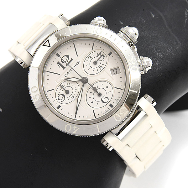 カルティエ 時計 レディース メンズ パシャ シータイマー クロノグラフ 電池式 シルバー文字盤 SS Cartier W314005 中古