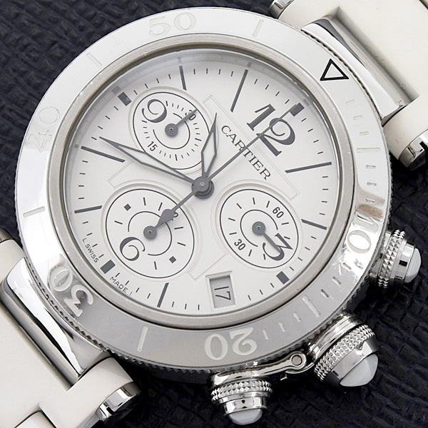 カルティエ 時計 レディース メンズ パシャ シータイマー クロノグラフ 電池式 シルバー文字盤 SS Cartier W314005 中古