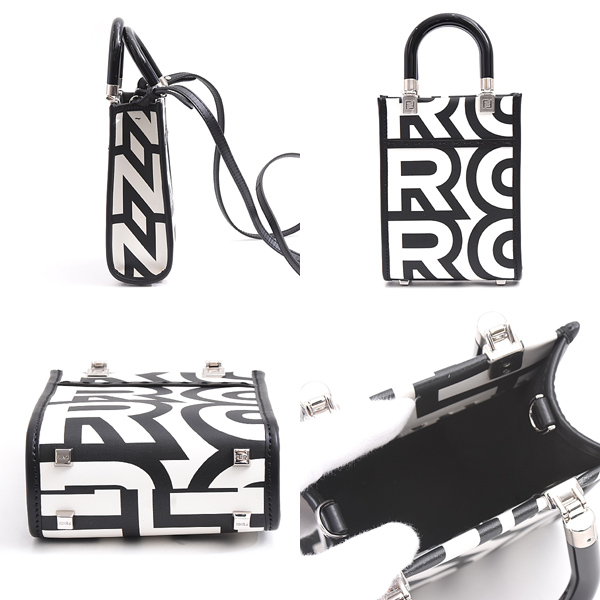 フェンディ バッグ レディース サンシャインショッパー ミニ ハンドバッグ カーフ ホワイト×ブラック FENDI 8BS051 中古