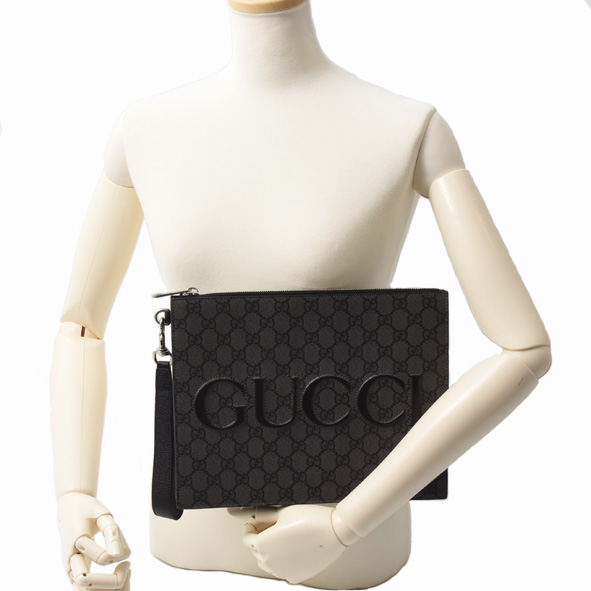 グッチ バッグ メンズ GGスプリーム セカンドバッグ クラッチバッグ PVC グレー GUCCI 768374 中古