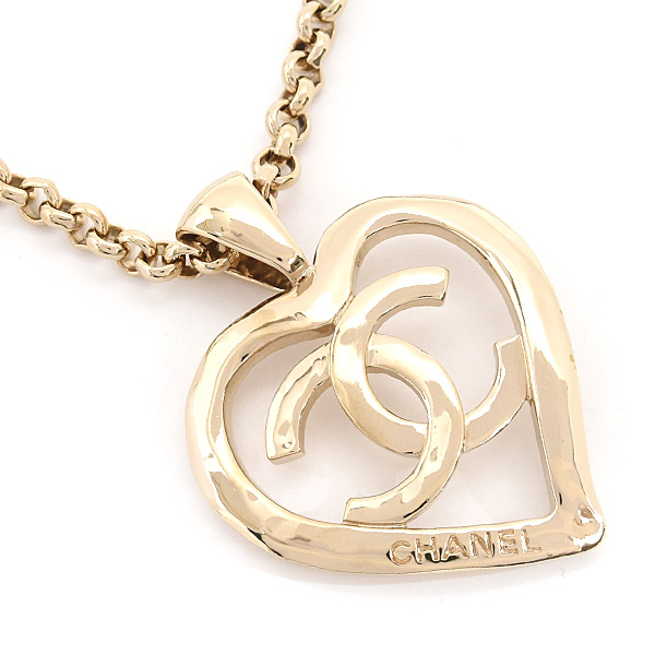 シャネル ネックレス レディース ココマーク ハート ペンダント ロングネックレス B22P GP シャンパンゴールド CHANEL 中古